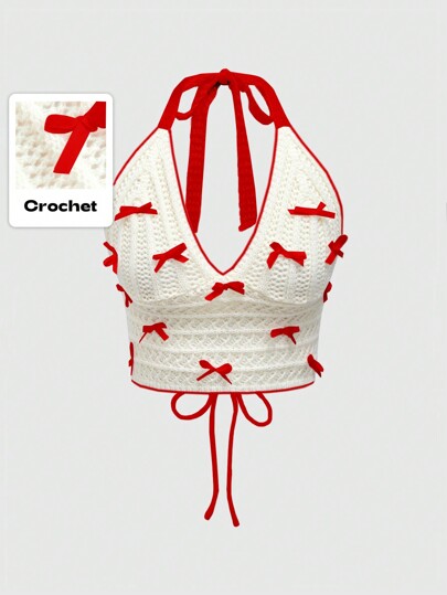 Kawaii Vacation Sweetie Colorblock 3D Bow-Knot Fitted Tank Top For Women