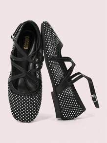 CUCCOO DOLLMOD Zapatos planos cómodos con puntera redonda y diseño floral patchwork para mujer - Negro - Ver 2