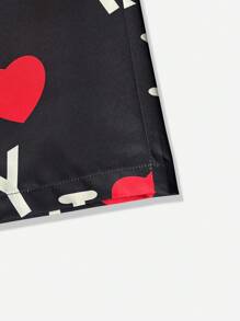 ROMWE MEN Street Life 男士数字心形印花休闲长裤，时尚 - 黑色 - 查看 3