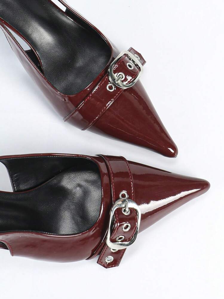 CUCCOO BIZCHIC Nuevos tacones altos puntiagudos con diseño escotado en la parte trasera de color burdeos, para primavera/verano 2025. Tacones de aguja de moda para uso diario, ideales para citas y el Día de San Valentín