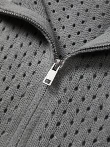 Claim Dot Áo hoodie dài tay thường ngày khóa kéo phía trước màu trơn cho nam - Xám - Xem 4