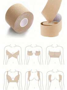 1Pc 5cm*5M Khaki Invisible Breast Gathering And Lifting Chest Tape, Muscle Lifting Tape, Comfortable And Perfect Body Modification,School Stuff. L - Khaki - View 1