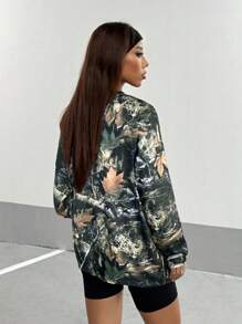 StreetHx Women's Vintage Street Style Loose Leaf Print T-Shirt, Autumn