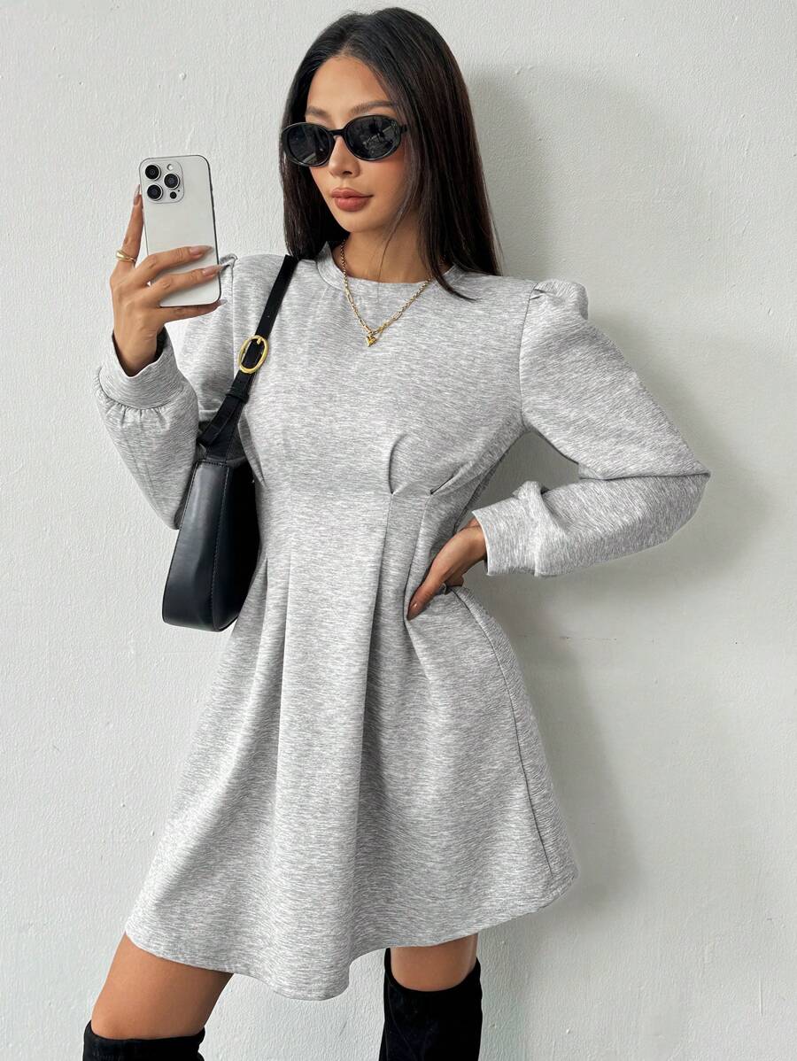 Chiquease 纯色落肩收腰休闲套头衫秋季卫衣 - 灰色 - 查看 1