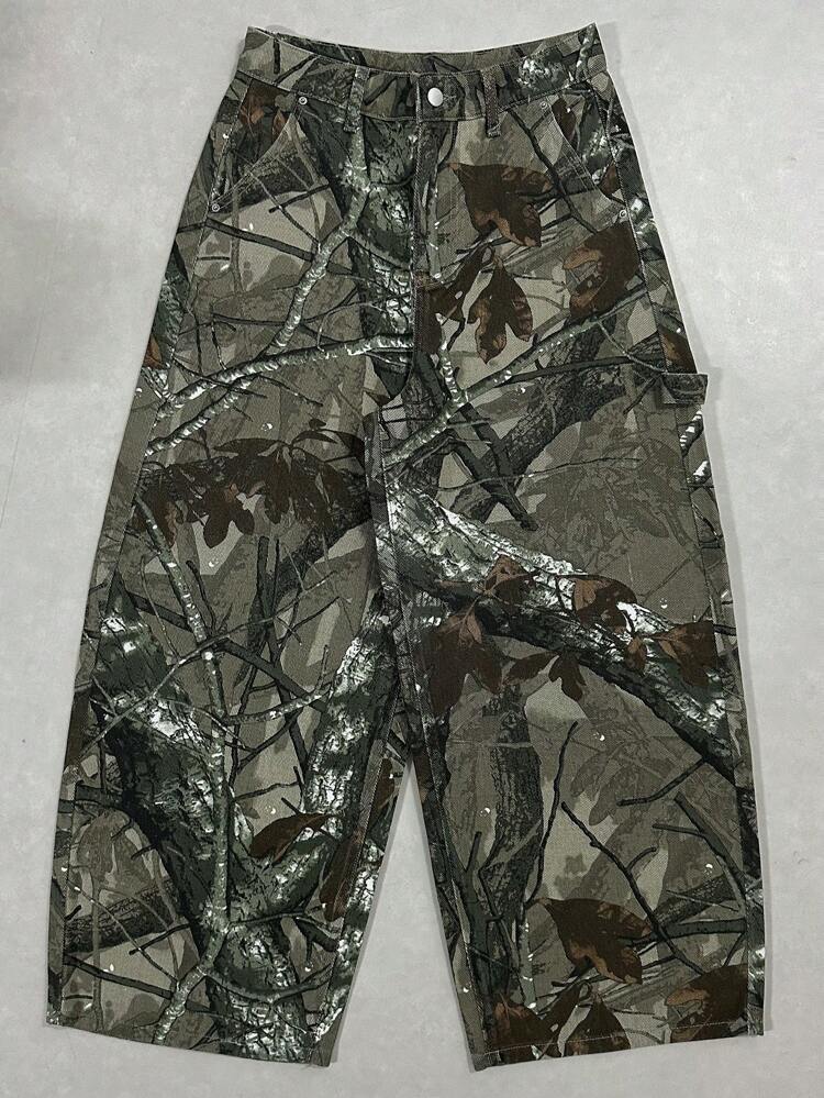 1pc Women's Full Print Loose Casual Jeans, Minimalist Fashion For Everyday Wear