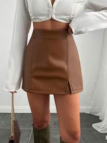 SHEIN Bruine, gesplitste, casual minirok voor dames