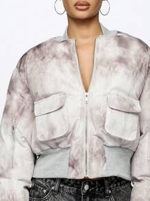 SUMWON WOMEN Designer Tie Dye Bomber Outerwear Zip Up Jacket Fall Winter Casual Style Fashion Windbreaker With Pockets Relaxed Fit Streetwear