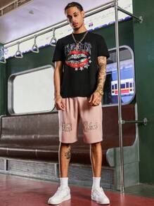 PAVTROS Short bermuda Manfinity Streetrush à jambes larges avec broderie de boxe, style streetwear américain, sport et fitness, pour la Saint-Valentin, rose - Rose bonbon - Voir 3