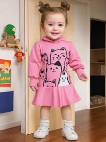 Babygirl 粉色休闲公主风连衣裙，适合春秋季节，适合参加活动 - 粉色 - 查看 1