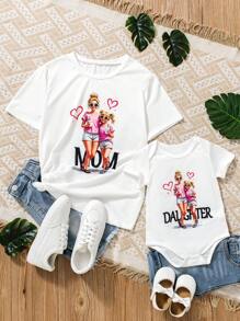 SHEIN Body neonata bianco, casual, minimalista, comodo, con stampa di cartoni animati a maniche corte - Bianco - Visualizzare 1