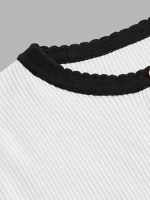 Maija 女士撞色针织衬衫，舒适合身的休闲办公服装，现代优雅的设计，长袖，适合所有季节节日 - 黑與白 - 查看 10