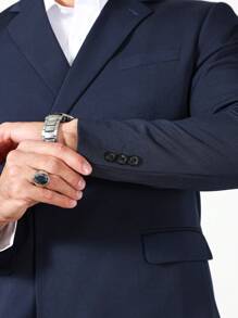 Manfinity Mode Chaqueta de traje de unicolor con solapa entallada y manga larga, y pantalones - conjunto casual para hombre