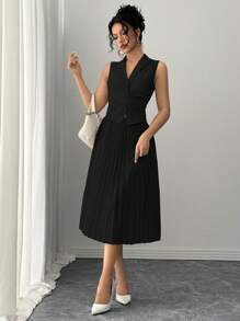 Rafferiza 优雅日常百搭腰部交叉系带领上衣和褶皱松紧腰长裙，编织无弹力面料，杏色，女士 2 件套，秋冬