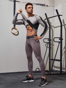 Manfinity Running Men's Letter Elastic Sports Leggings - Purple - View 4