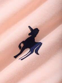 DAZY Embroidered Decor Striped Half-Zip Waisted Jumpsuit Loungewear Pajama - Baby Pink - View 7