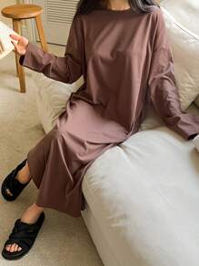 DAZY Vestido holgado de mujer cómodo y suave de unicolor para primavera