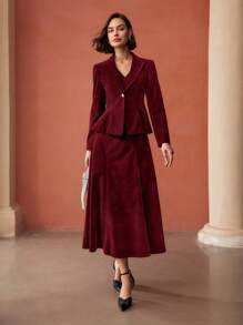 MOTF PREMIUM VELVET SINGLE BUTTON PEPLUM BLAZER