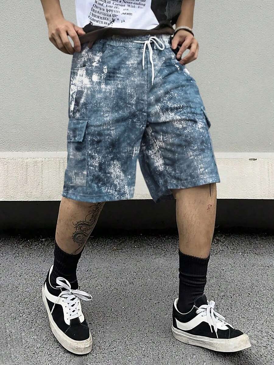 Manfinity EMRG Men's Batik Pattern Cargo Pocket Loose Casual Shorts - Light Grey - View 1