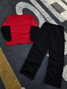 Manfinity Campus Court Men's Streetwear Mesh Basketball Jersey Sweatshirt & Sweatpants Set,Black And Red Number 23 Print 2 In 1 Tracksuit For Autumn,Vacation,Back-To-School - Multicolor - View 4