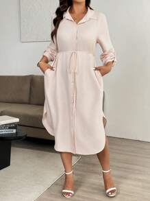 SHEIN Unity Große Größen Hemdkleid mit Kragen und Knopfleiste