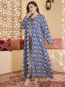 Al Najma Robe de kaftan longue imprimée, patchwork de sequins, style grande taille pour femmes