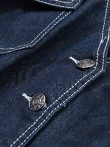 DAZY Western Cowgirl Casual Summer Set Contrast Stitching Halter Crop Top & Pleated Mini Skirt Denim Suit For Women - Blue - View 4