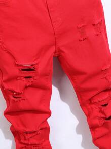 Manfinity LEGND Men's Casual Plain Ripped Jeans, Simple & Fashionable For Everyday Wear - Red - View 5