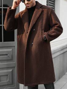 Manfinity Homme Men's Plain Fleece Casual Jacket For Autumn/Winter - Coffee Brown - View 1