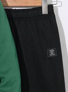 SHEIN 青少年男孩休闲二合一运动衫和运动裤套装 - 墨綠色 - 查看 4