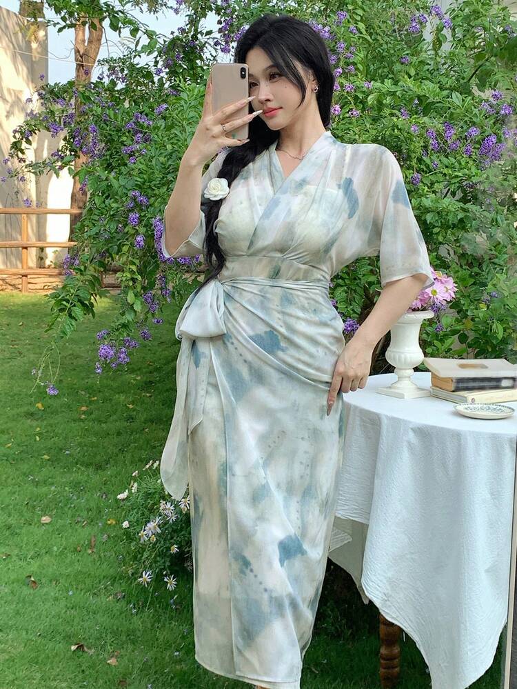 New Spring/Summer Office Wear Bodycon Full Print Dress For Women Sundress