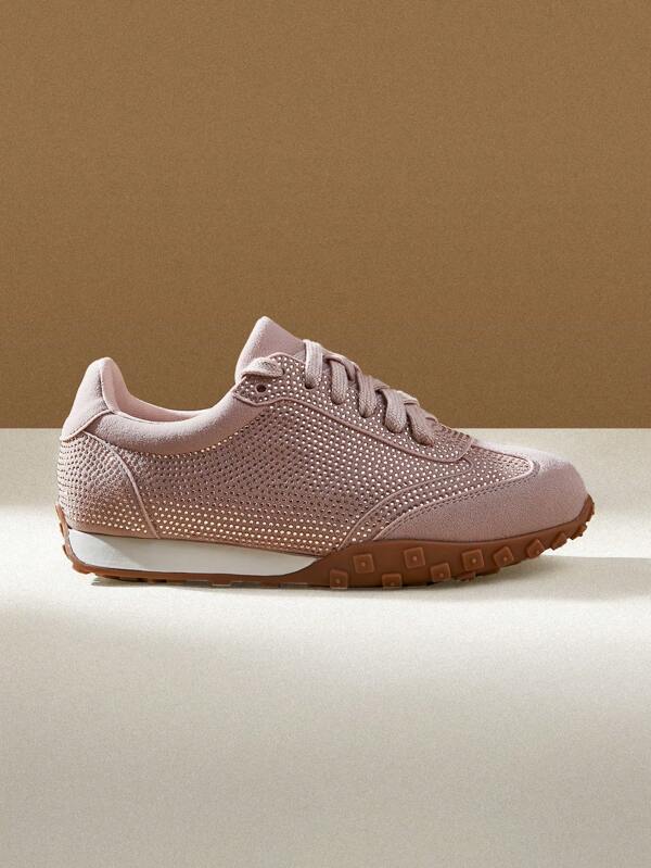 CUCCOO EASI Zapatillas deportivas casuales con suela gruesa y decoradas con rhinestones para mujeres