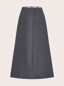 Maija 灰色系带蝴蝶结褶皱设计女式 A 字裙，90 年代春夏服装