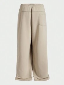 Manfinity VCAY Calça Larga Bordada de Perna Larga e Ajuste Folgado, Plus Size Masculino