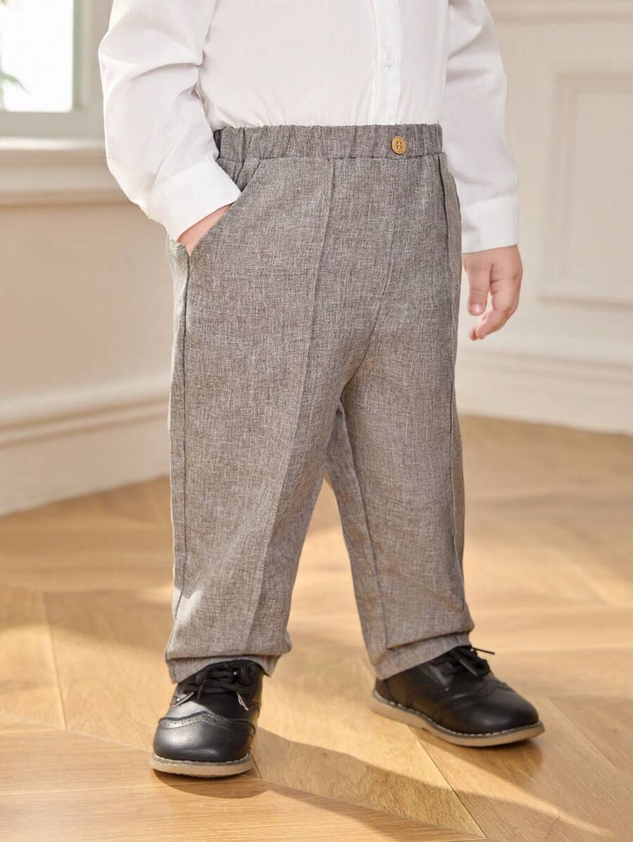 SHEIN Baby Boy Casual Comfortable Versatile Solid Color Elastic Waist Pants