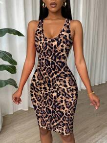 Eryvara Tie Dye Pleated Slim Fit Sleeveless Bodycon Dress For New Year Clothes - Coffee Brown - View 6