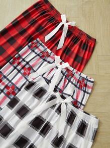 3pcs Set Teenage Girls Casual Plaid Pattern Long Leggings Home Wear Outfit - Red and White - View 5