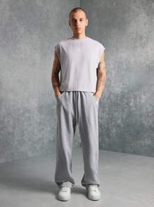SUMWON Set sport fără mâneci supradimensionat, pantaloni de trening cu nervuri la gleznă, lenjerie de casă, sport, sport, sport, set de două piese