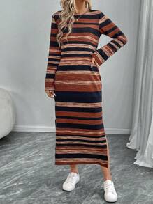 EMERY ROSE Lange, eenvoudige, casual damesjurk, mode en dagelijkse kleding - Bruin - Bekijken 1