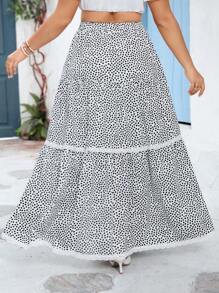 SHEIN VCAY Falda recta de talla grande con bolsillos, en tela de lunares y estampado floral patchwork, casual, para el Día de San Valentín