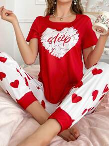 2 Pieces Heart Design Couple Pajamas Set For Women - Multicolor - View 3