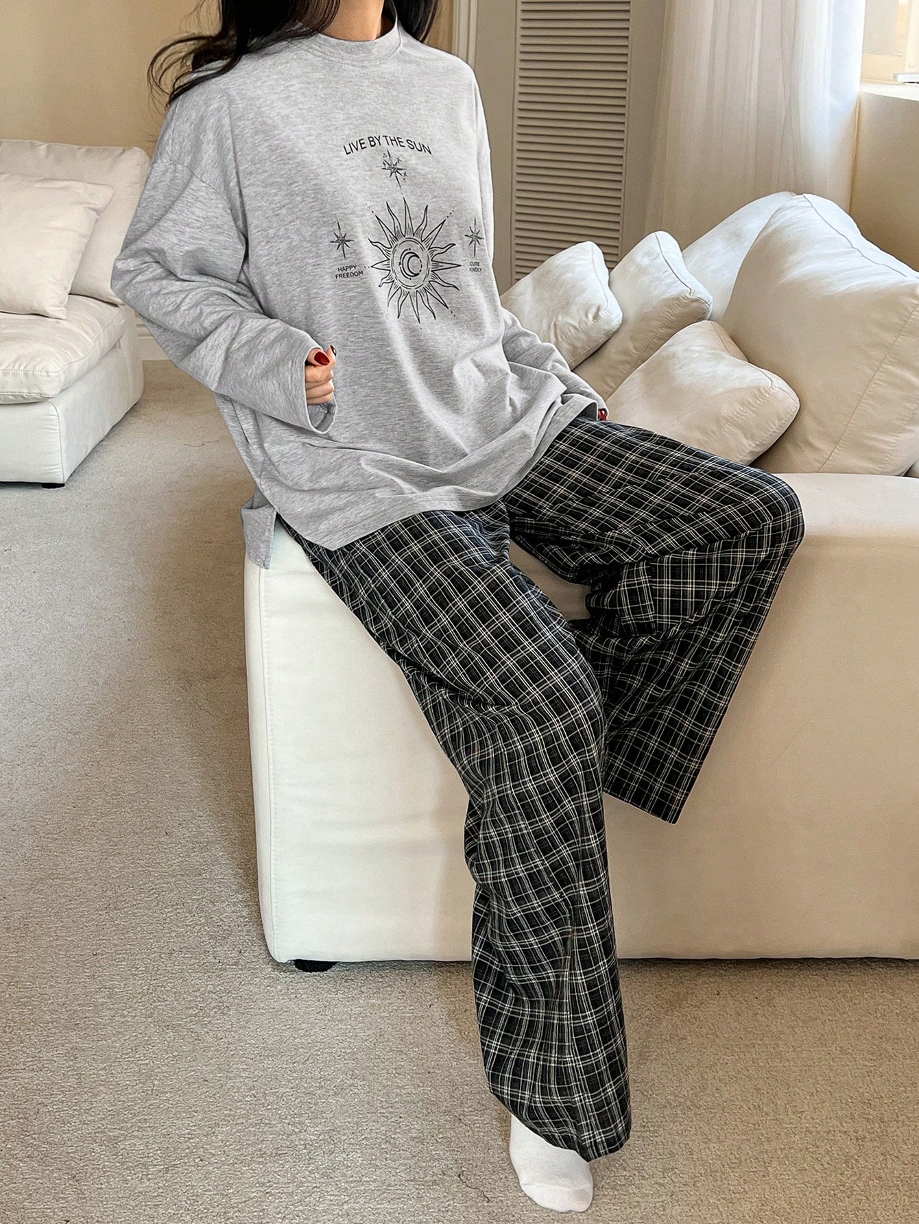 DAZY مجموعة بيجامة مطبوعة مريحة وفضفاضة للنساء، مل...