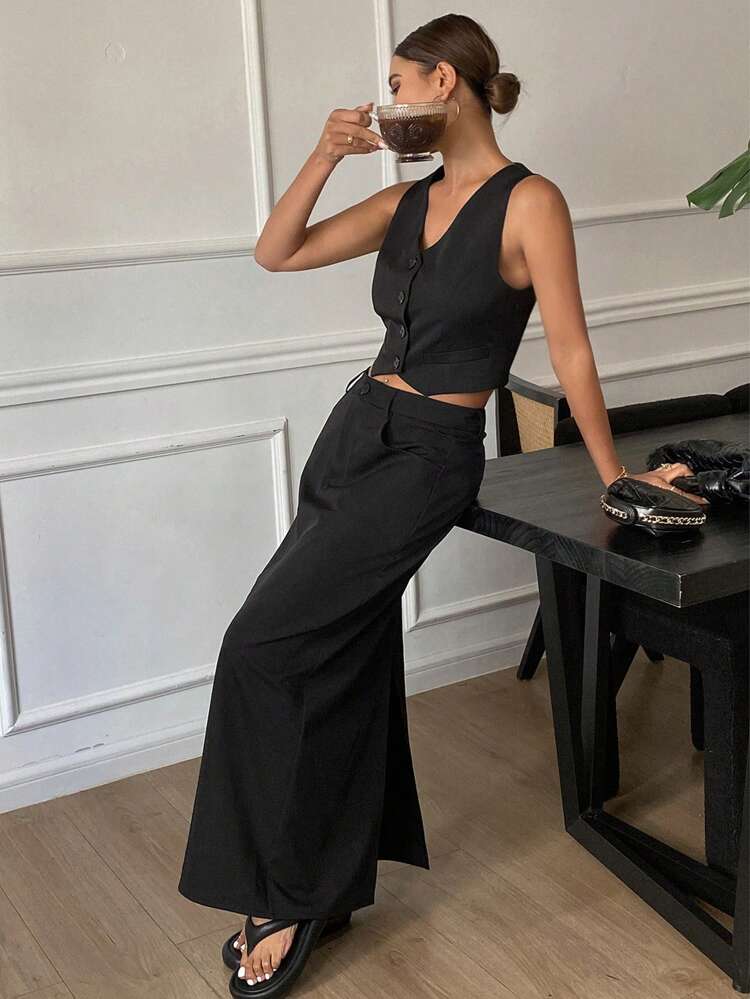 2pcs Women Tight-Fitted Sleeveless Short Crop Top & Straight Long Skirt Set,Fall Clothes
