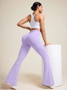 Easithlete Pantalones acampanados de yoga de longitud hasta el suelo, de unicolor, con efecto de elevación del glúteo y alta elasticidad, para deportes al aire libre y entrenamiento