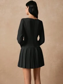 Poéselle Women's Solid Color Long Sleeve Simple Fashionable Casual Everyday Dress - Black - View 7