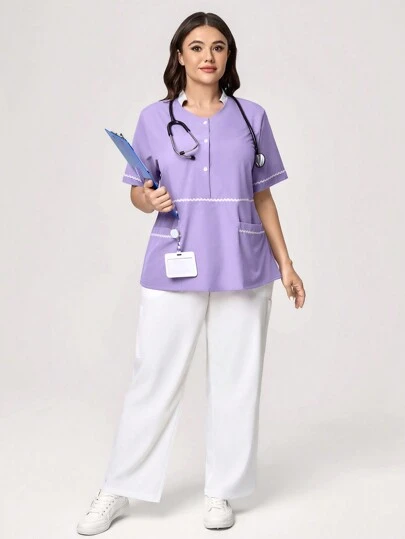 TaskEZ 大码女式撞色口袋手术服上衣和裤子制服套装手术服套装护士手术服上衣手术服下装实验室外套