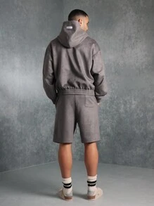 SUMWON Bộ đồ thể thao rộng rãi phối đồ da lộn mùa đông mặc ở nhà, áo hoodie và quần short nỉ, đồ tập thể thao đường phố cao cấp, bộ đồ thoải mái, thể thao giải trí - Xám - Xem 2