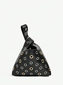 SHEIN ICON 女士手提包，时尚，个性，简约，百搭，街头风，甜美酷炫女孩，辣妹，千禧一代，金银铆钉，青少年，机车风 - 黑色 - 查看 1