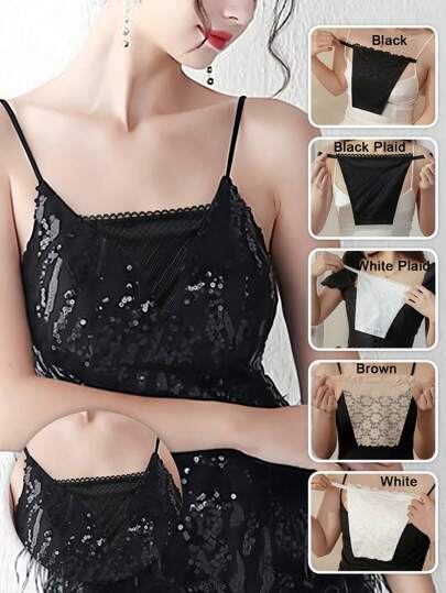1 件女式防走光胸蕾丝假领配饰，性感假领纯色蕾丝可拆卸护胸巾，防走光胸罩，蕾丝吊带背心，内领打底，百搭夏季休闲配饰。女式菱形双蕾丝透气时尚胸罩假领适合日常穿着