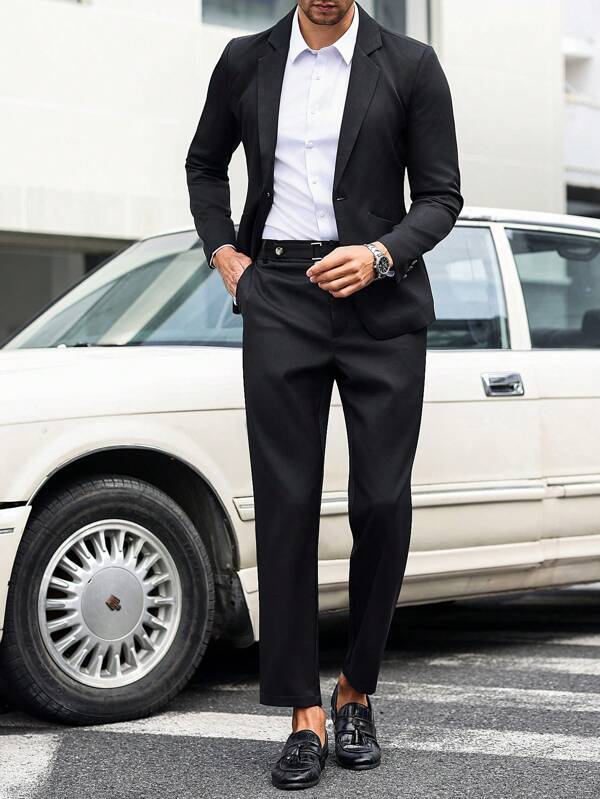 Manfinity Bizformal Herren Anzug Set Einfarbig mit 3 Teilen: Jacke, Hemd und Hose