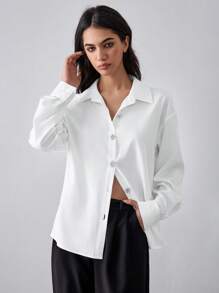 Chiquease White Woven Shirt With Pearl Button Decor - White - View 3